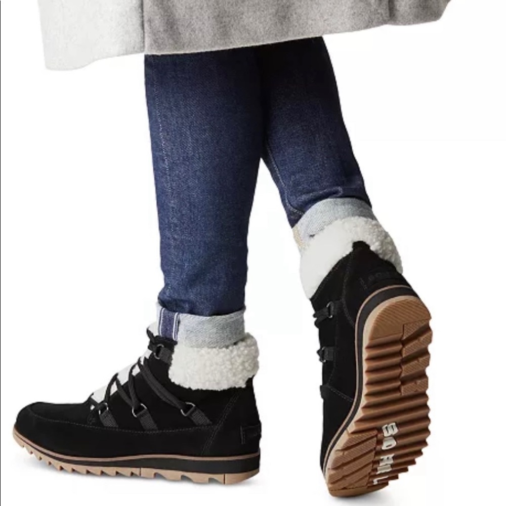 SOREL HARLOW LACE COZY WATERPROOF BLACK SOLE BOOTIE: - Picture 2 of 8